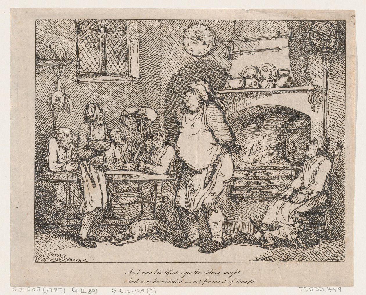 Ja nyt hänen katseensa kohosi kohti kattoa... tekijältä Thomas Rowlandson