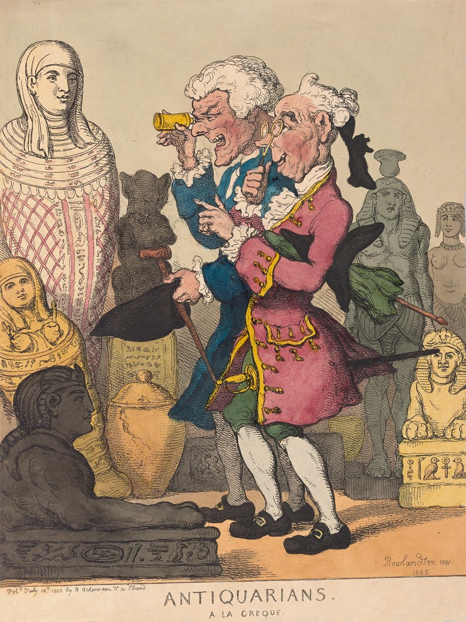 Antiquarians a la Grecque, pubi. 1805 (käsinvärinen kaiverrus) tekijältä Thomas Rowlandson