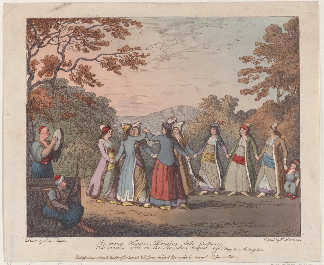 Kuten monet hahmot, Tanssiminen ehdottaa, Kuten aallot vierivät merellä, kun myrsky riehuu..., 31. heinäkuuta 1804. tekijältä Thomas Rowlandson