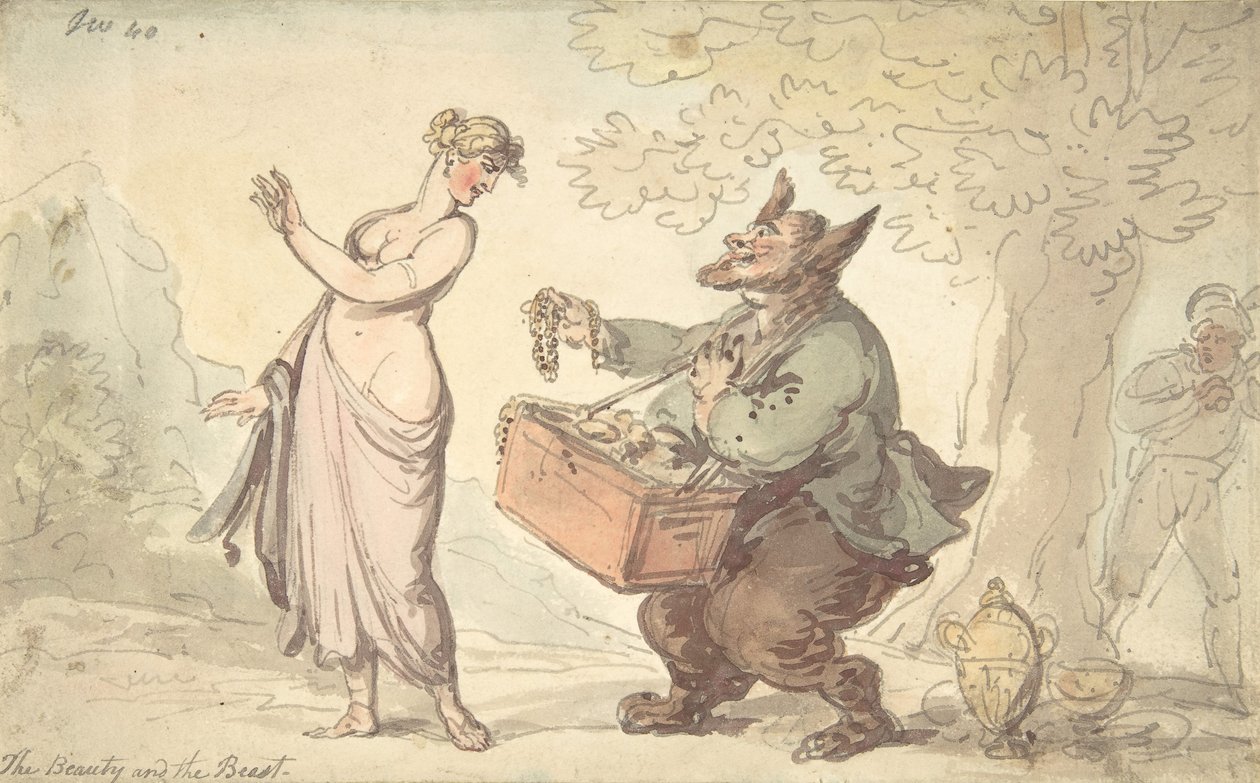 Kaunotar ja Hirviö, 1700-1800-luku. tekijältä Thomas Rowlandson.