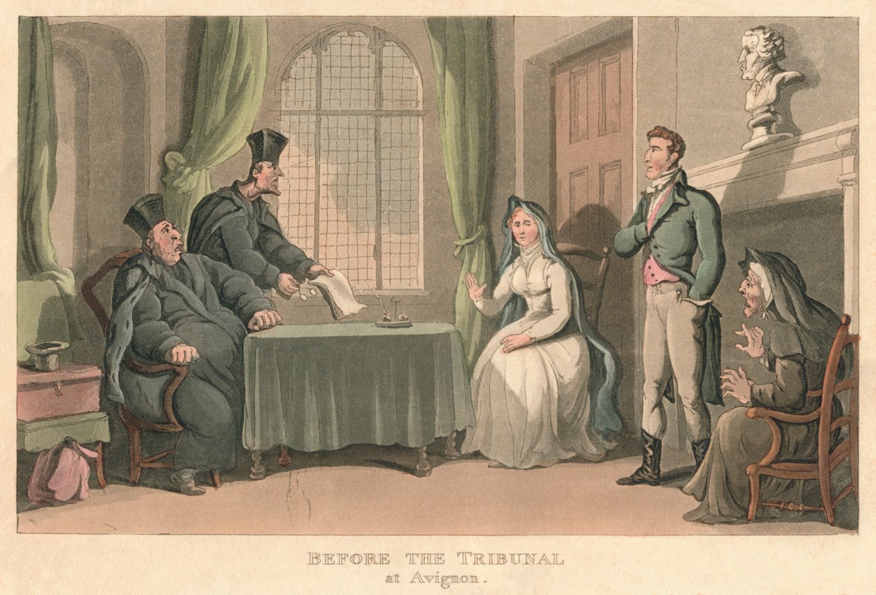 Avignonin tuomioistuimen edessä 1818, 1821 tekijältä Thomas Rowlandson