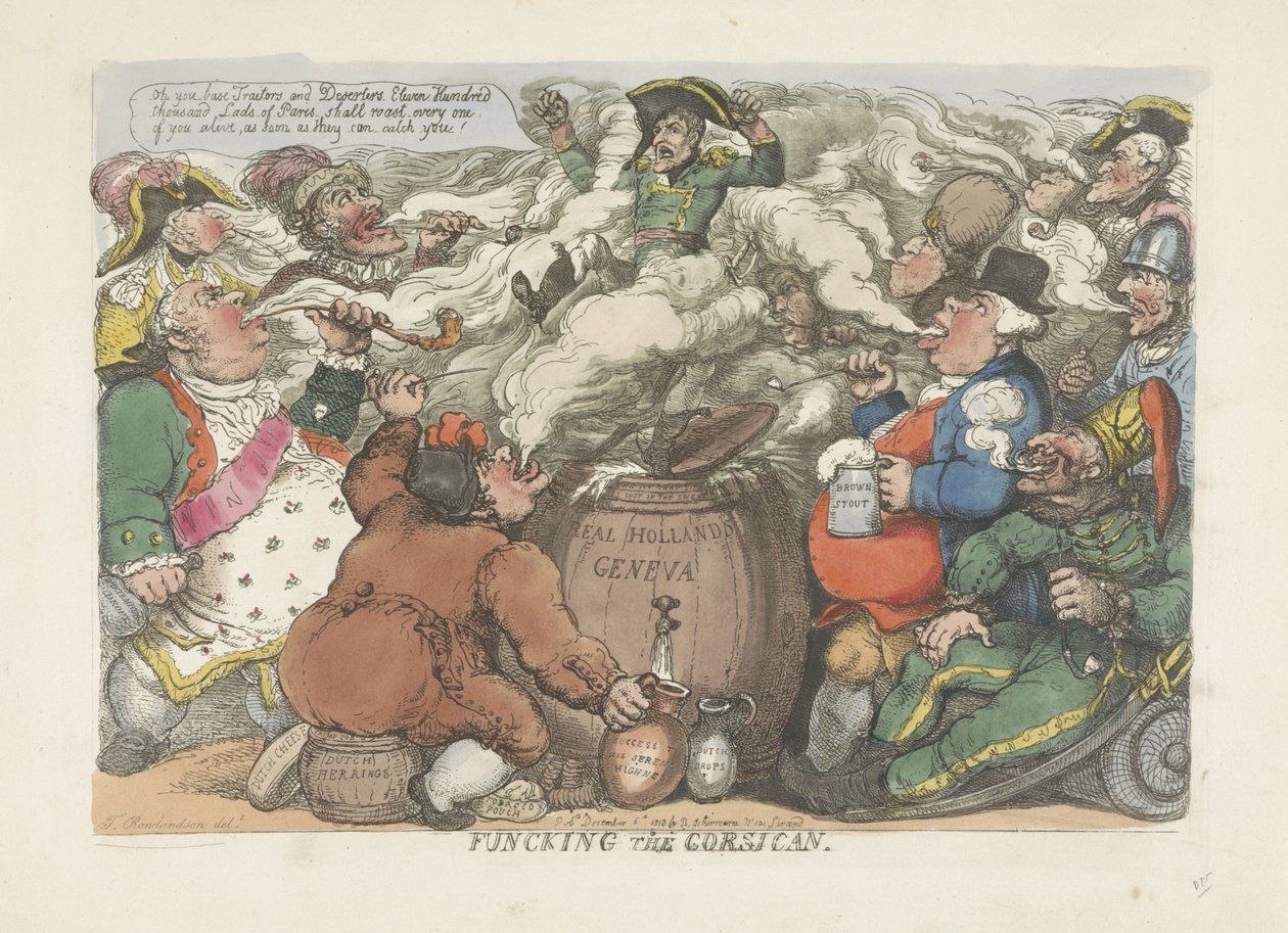 Korsikan kaasutus, 1813 Funcking the Corsican (otsikko esineessä) tekijältä Thomas Rowlandson
