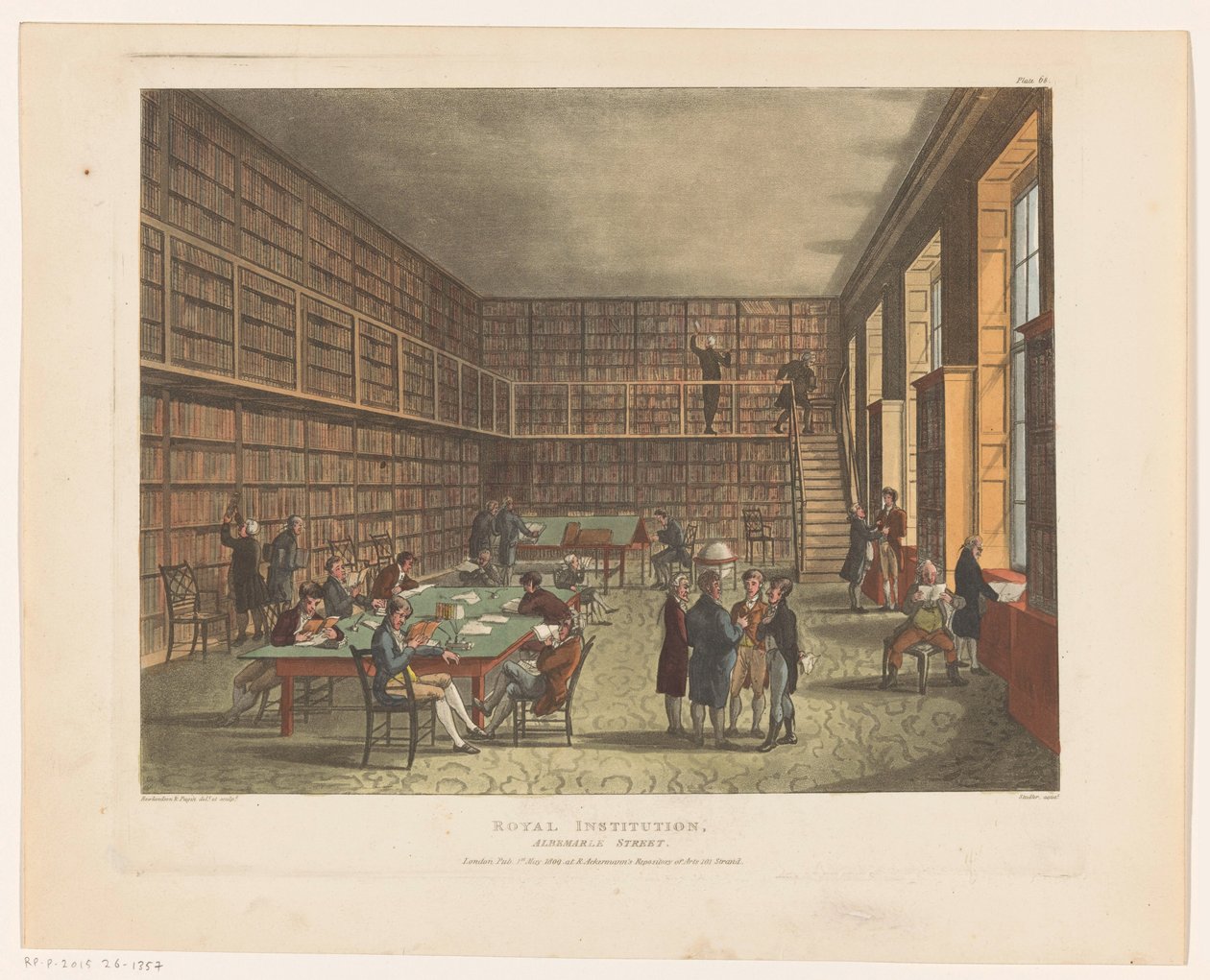 Lontoon kuninkaallisen instituutin kirjasto Royal Institution, Albemarle Street (otsikko esineessä) tekijältä Thomas Rowlandson