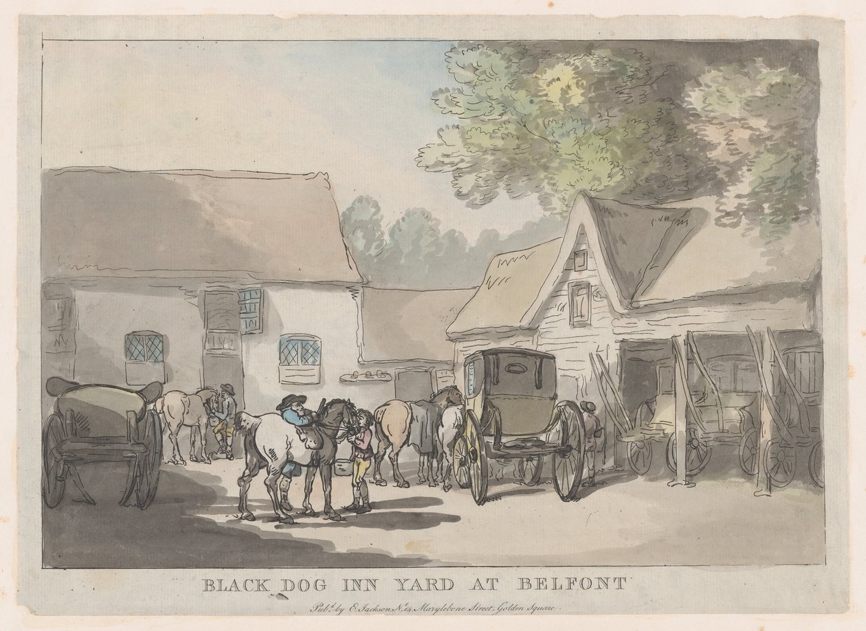 Black Dog Inn Yard Belfontissa, 1785-87, 1785-87. tekijältä Thomas Rowlandson