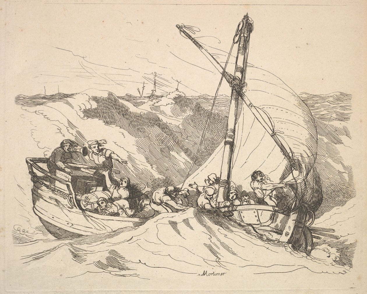 Vene myrskyssä merellä, 1784-88. tekijältä Thomas Rowlandson