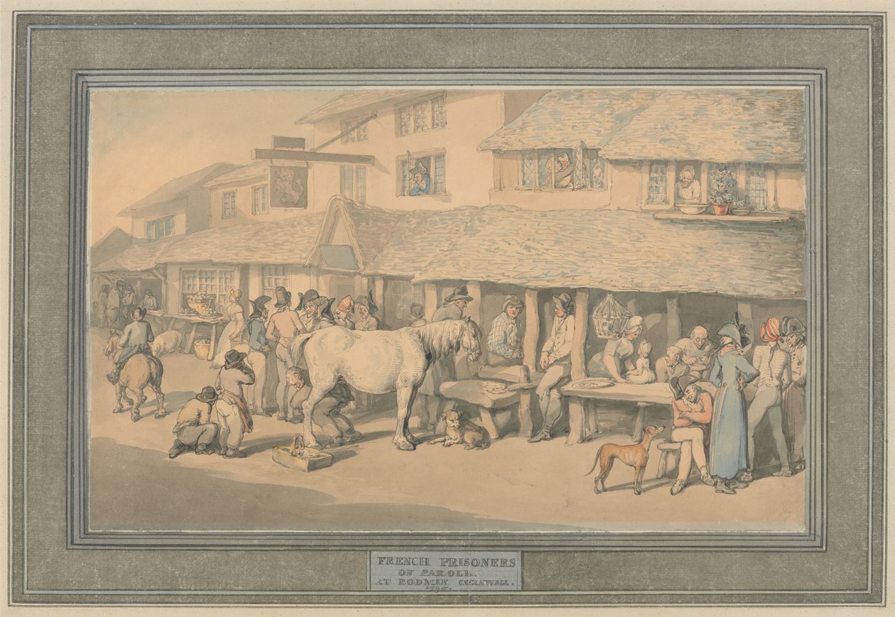 Bodmin, Cornwall: ehdonalaisessa olevat ranskalaiset vangit tekijältä Thomas Rowlandson