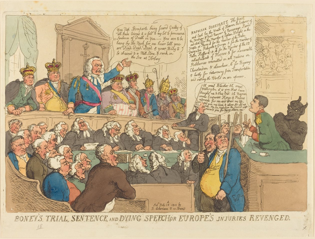 Boneyn oikeudenkäynti, tuomio ja kuolemanpuhe tekijältä Thomas Rowlandson
