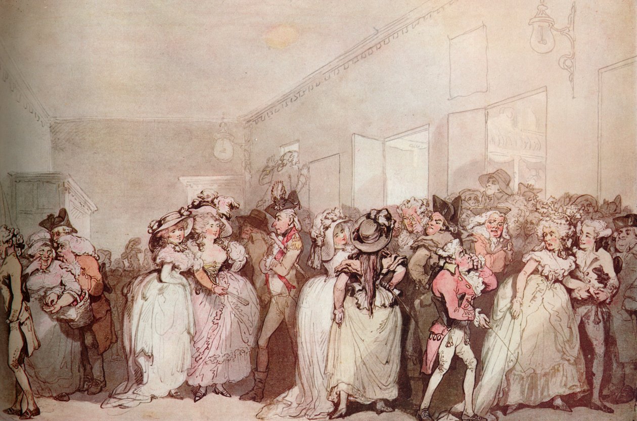 "Box Lobby Loungers of 1785", c1785 tekijältä Thomas Rowlandson
