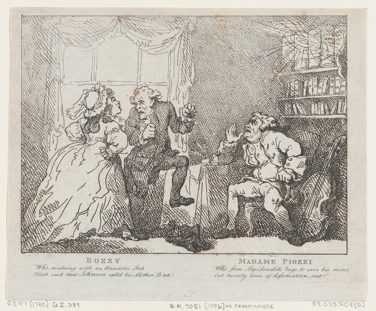 Bozzy ja Madame Piozzi Frontispiece, Bozzy ja Piozzi, Peter Pindar, 1780-86., 1780-86. tekijältä Thomas Rowlandson