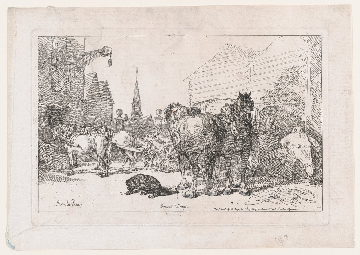 Brewers Drays, uudesta hevosten ja vaunujen kirjasta, 1784, 1784. tekijältä Thomas Rowlandson