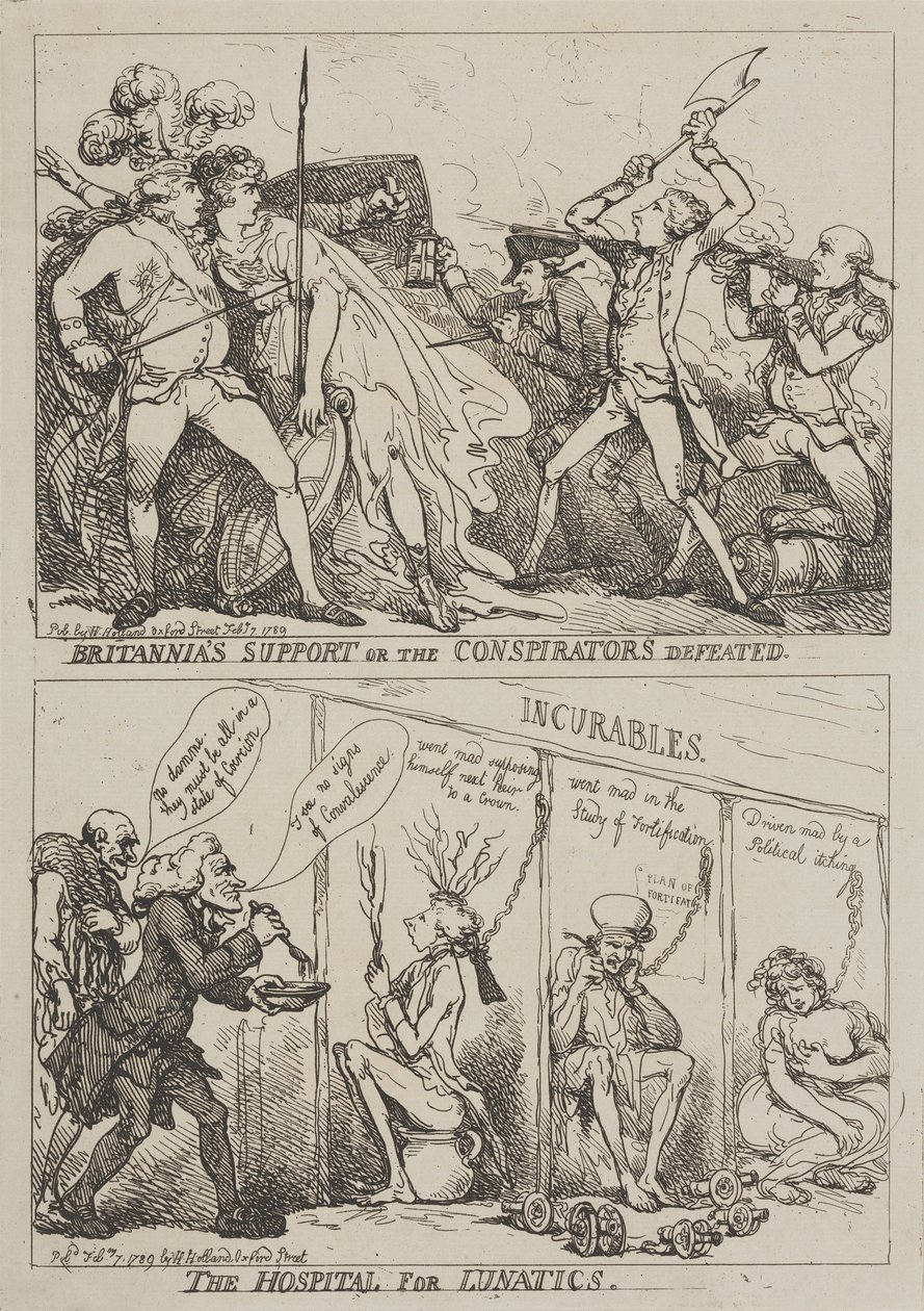 Britannian tuki vai salaliittolaisten tappio – Mielisairaala tekijältä Thomas Rowlandson