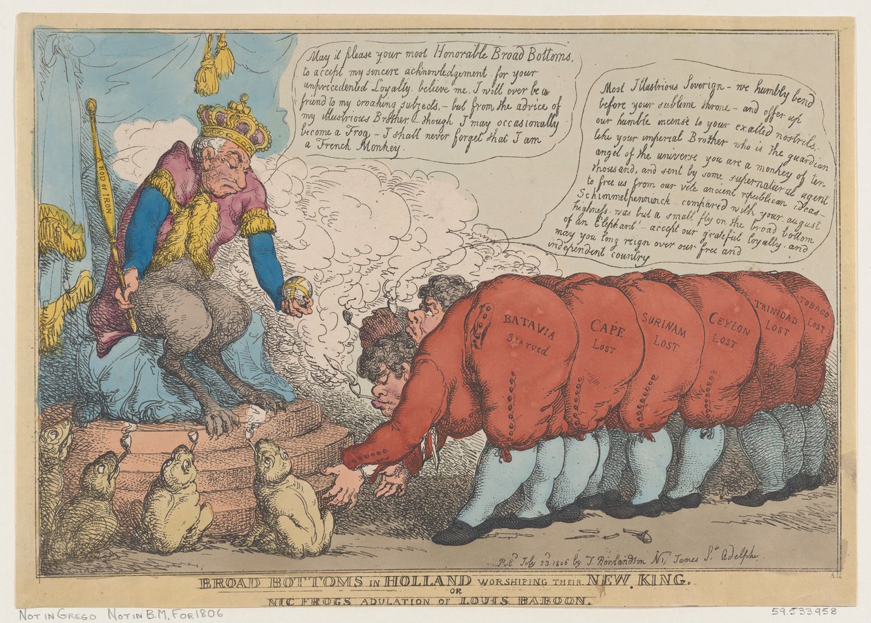 Hollannin leveät pohjat palvomassa uutta kuningastaan, 23. heinäkuuta 1806, 23. heinäkuuta 1806. tekijältä Thomas Rowlandson