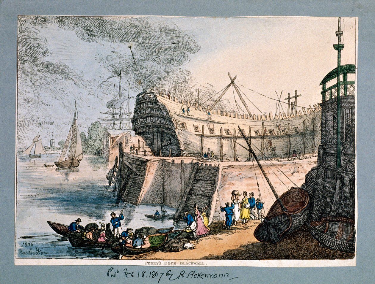 Brunswick Dock, Blackwall, Lontoo, 1806 tekijältä Thomas Rowlandson
