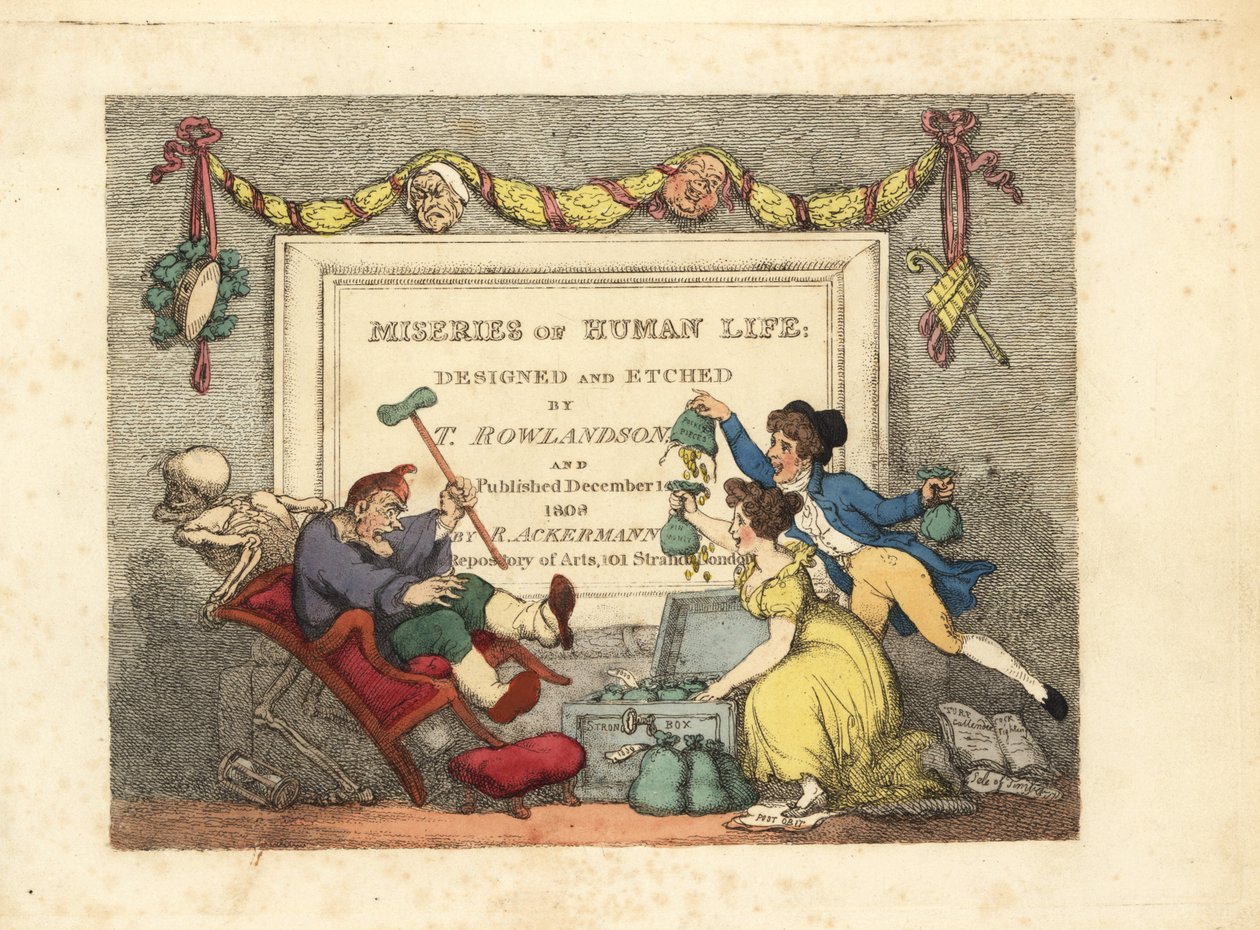 Kalligrafinen otsikkosivu Kuoleman luurankon vinjetillä a tekijältä Thomas Rowlandson