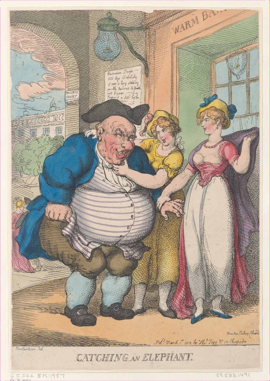 Elefantin pyydystäminen, 1. maaliskuuta 1812, 1. maaliskuuta 1812. tekijältä Thomas Rowlandson