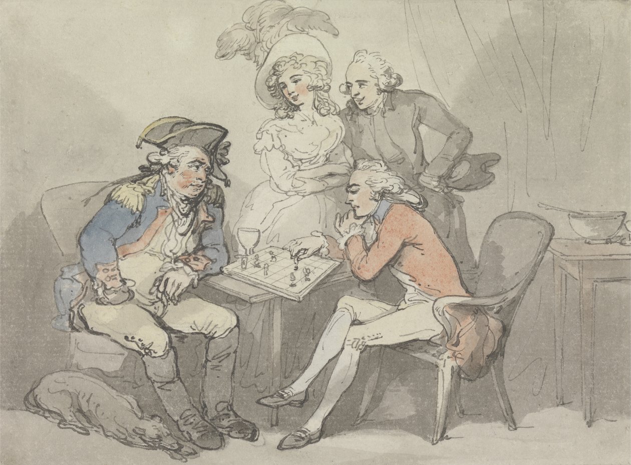 Shakkimatto, n. 1790 (akvarelli ja muste grafiitin päällä paperille) tekijältä Thomas Rowlandson