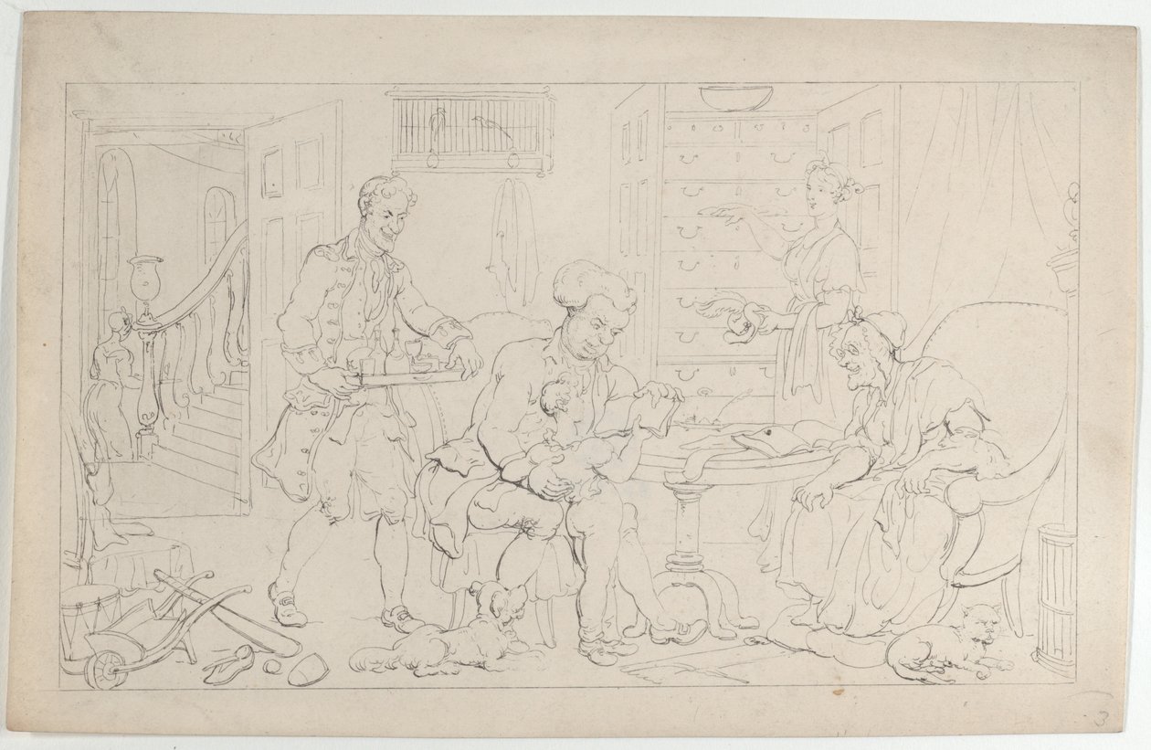 Lapsuus: Ensimmäinen opettaja, julkaisusta The Dance of Life, 1.9.1817., 1.9.1817. tekijältä Thomas Rowlandson