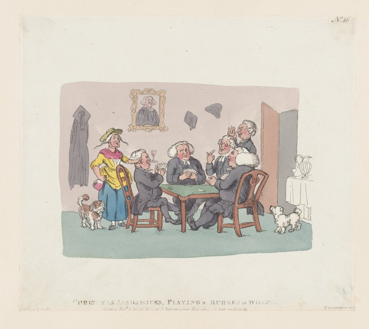 Jouluakatemikot leikkimässä kumia whistissä, 1. huhtikuuta 1803, 1. huhtikuuta 1803. tekijältä Thomas Rowlandson