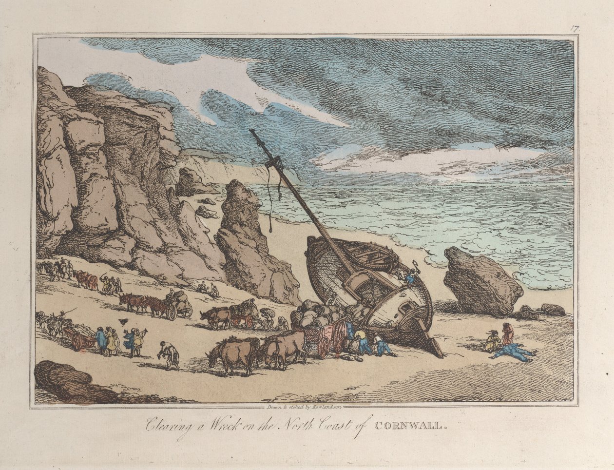 Hylyn raivaaminen Cornwallin pohjoisrannikolla luonnoksista luonnosta, 1822, 1822. tekijältä Thomas Rowlandson