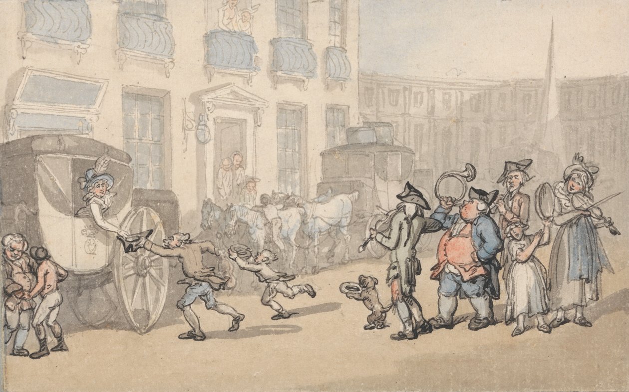 Kylpyammeen mukavuudet: linja-autot saapuvat tekijältä Thomas Rowlandson