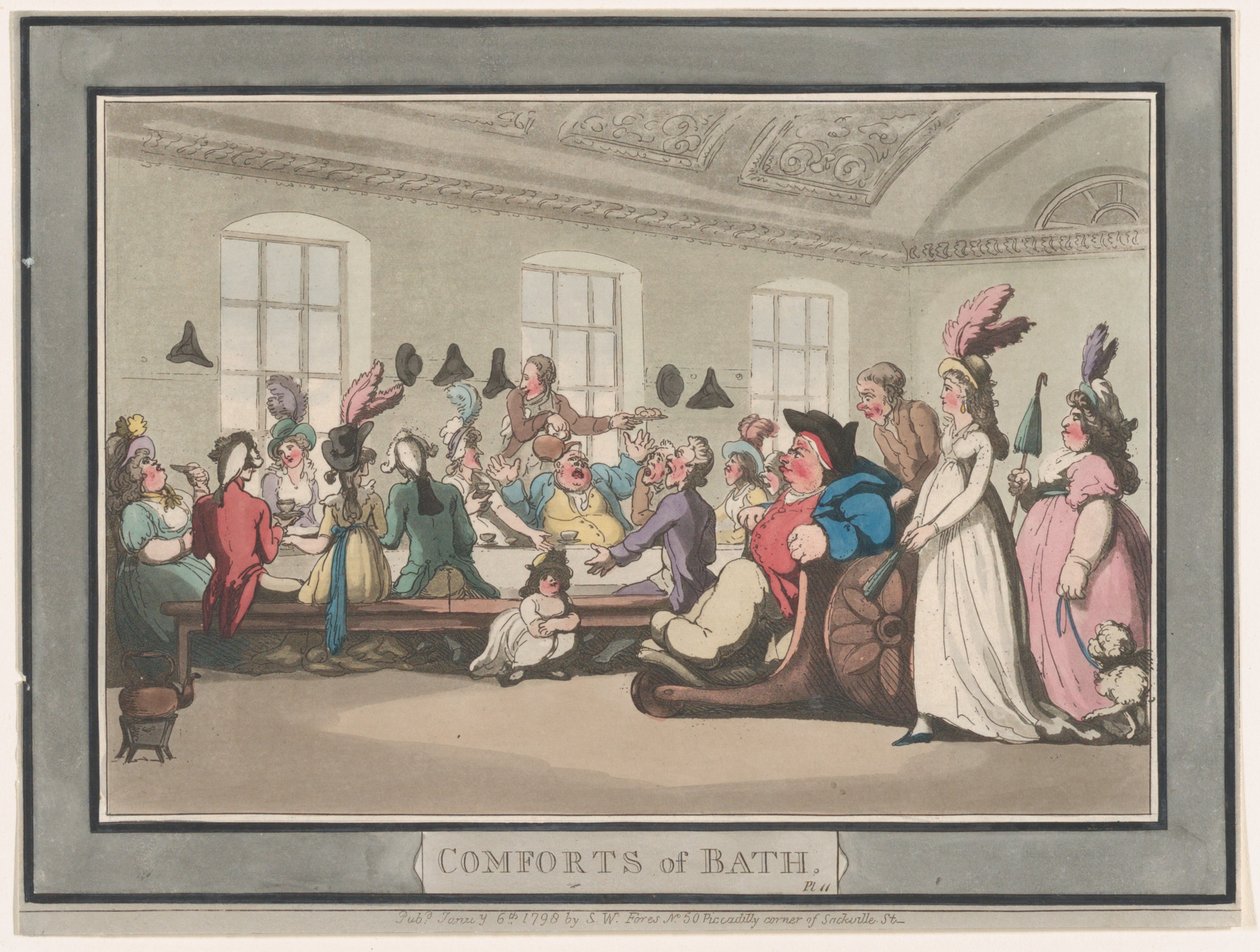 Comforts of Bath, Plate 11, 6. tammikuuta 1798, 6. tammikuuta 1798. tekijältä Thomas Rowlandson