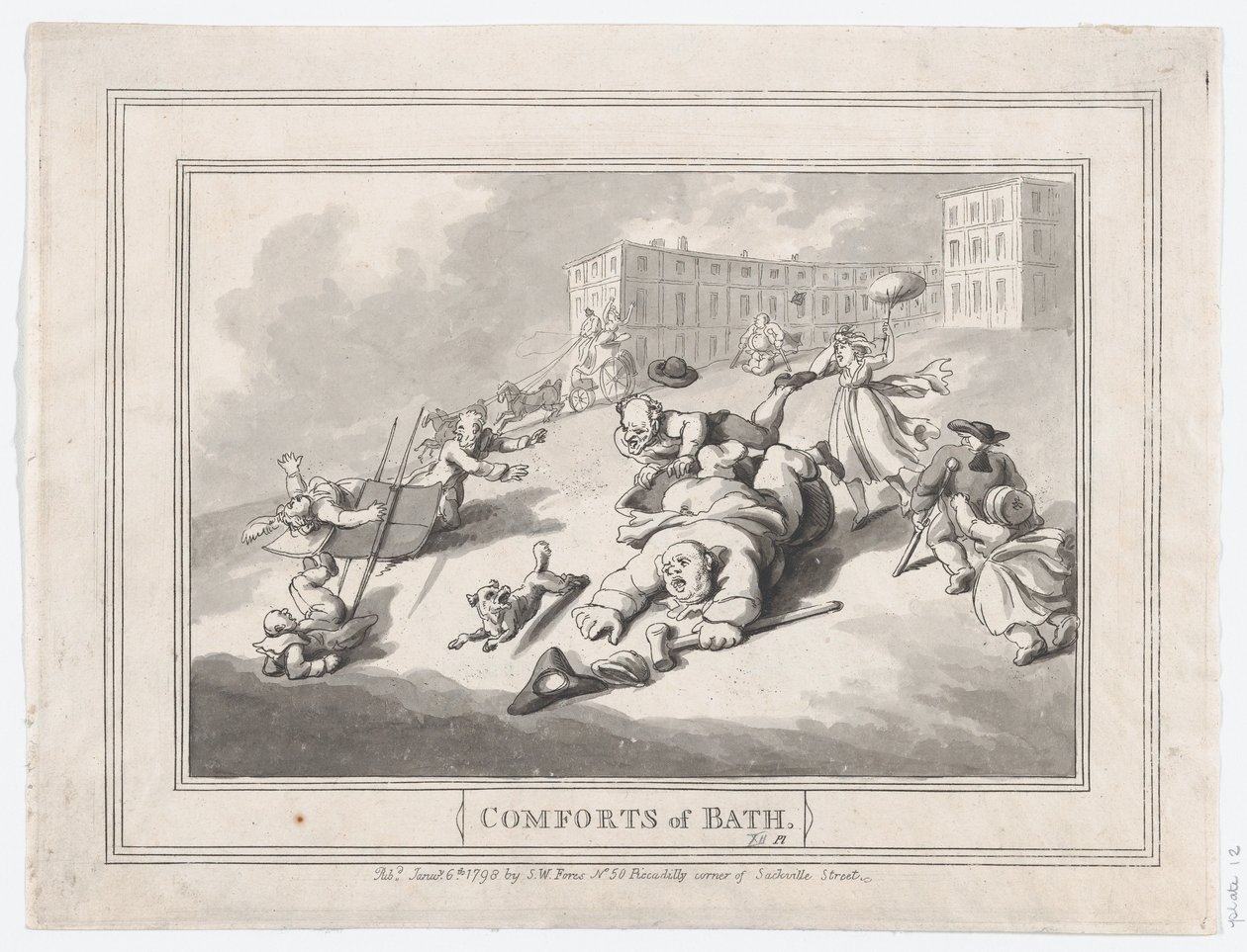 Comforts of Bath, Plate 12, 6. tammikuuta 1798, 6. tammikuuta 1798. tekijältä Thomas Rowlandson