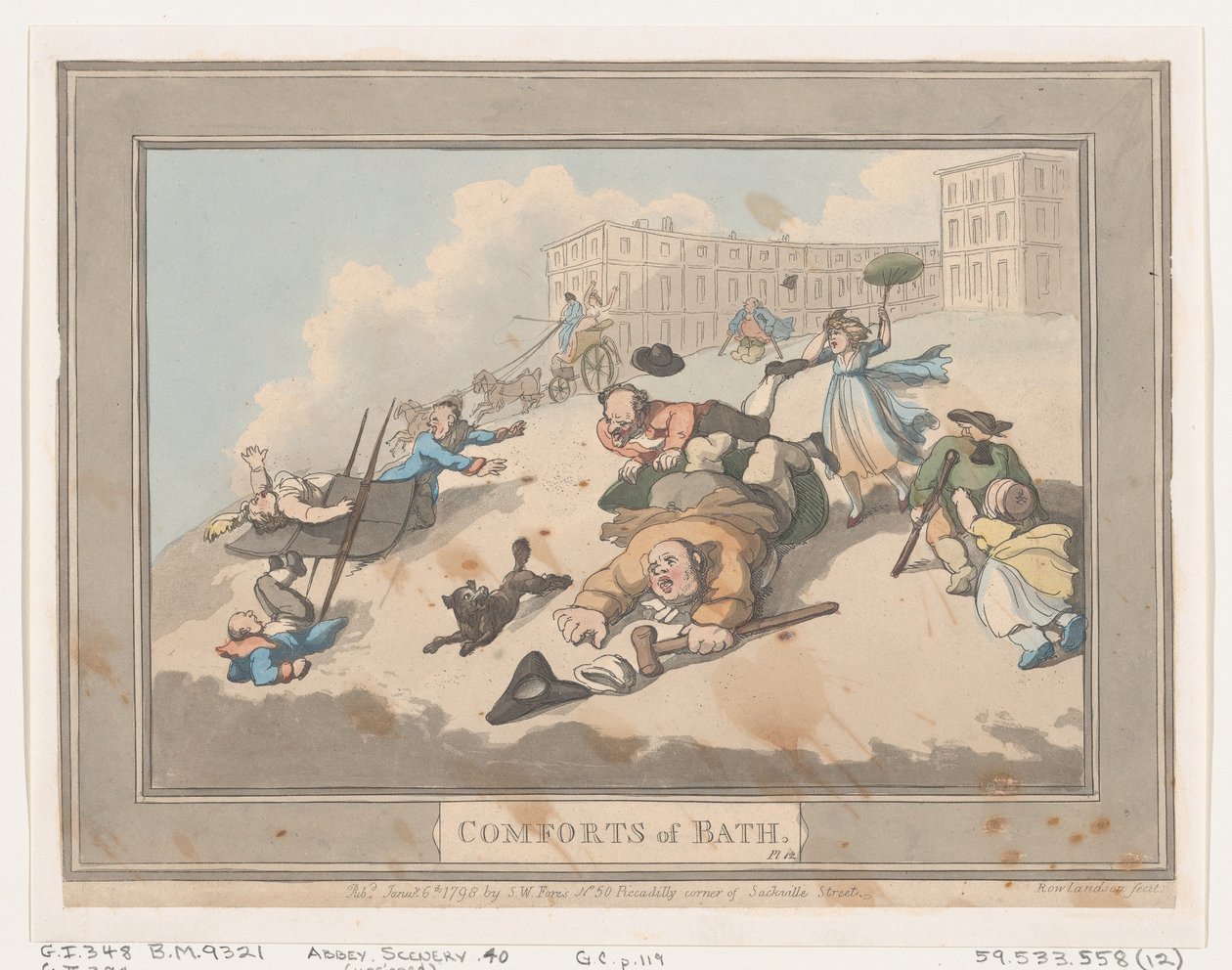 Comforts of Bath, Plate 12, 6. tammikuuta 1798, 6. tammikuuta 1798. tekijältä Thomas Rowlandson