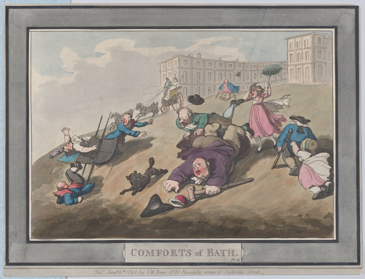 Comforts of Bath, Plate 12, 6. tammikuuta 1798, 6. tammikuuta 1798. tekijältä Thomas Rowlandson