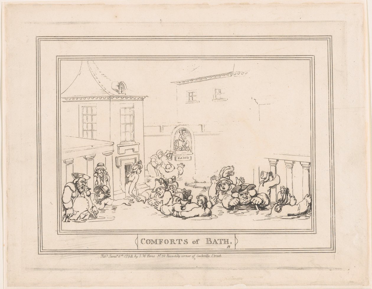 Comforts of Bath, levy 7, 6. tammikuuta 1798, 6. tammikuuta 1798. tekijältä Thomas Rowlandson