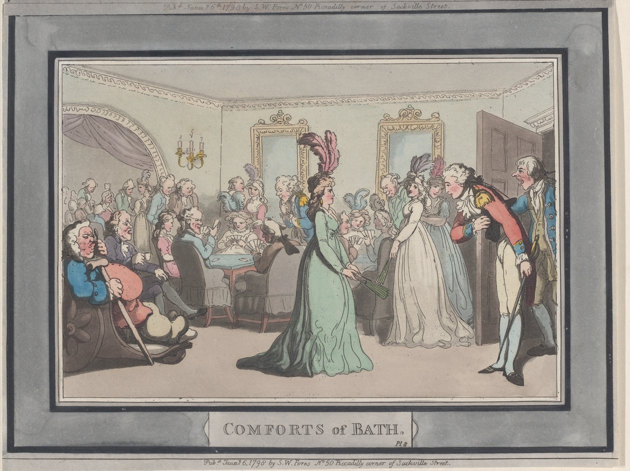 Comforts of Bath, Plate 8, 6. tammikuuta 1798, 6. tammikuuta 1798. tekijältä Thomas Rowlandson
