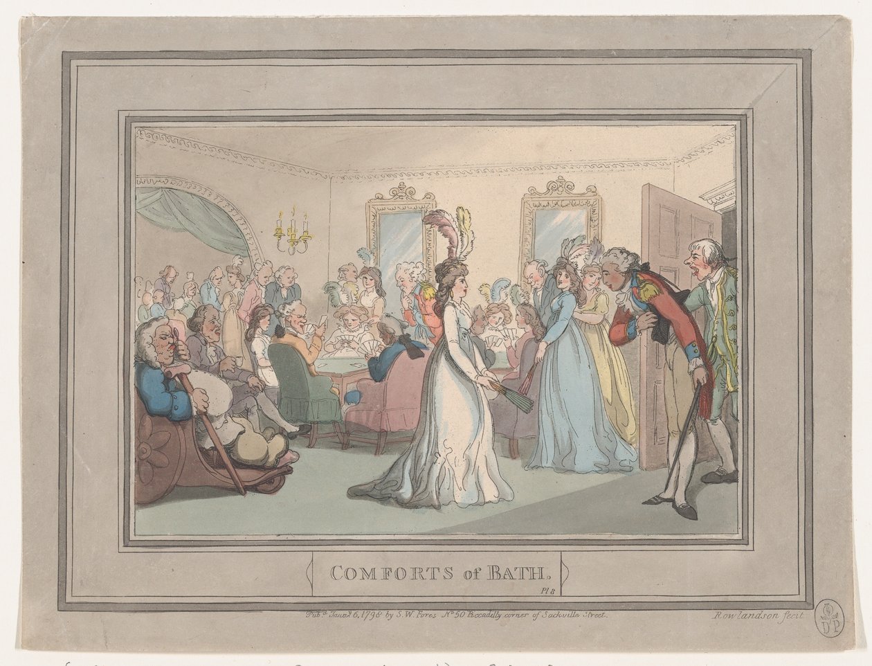 Comforts of Bath, Plate 8, 6. tammikuuta 1798, 6. tammikuuta 1798. tekijältä Thomas Rowlandson