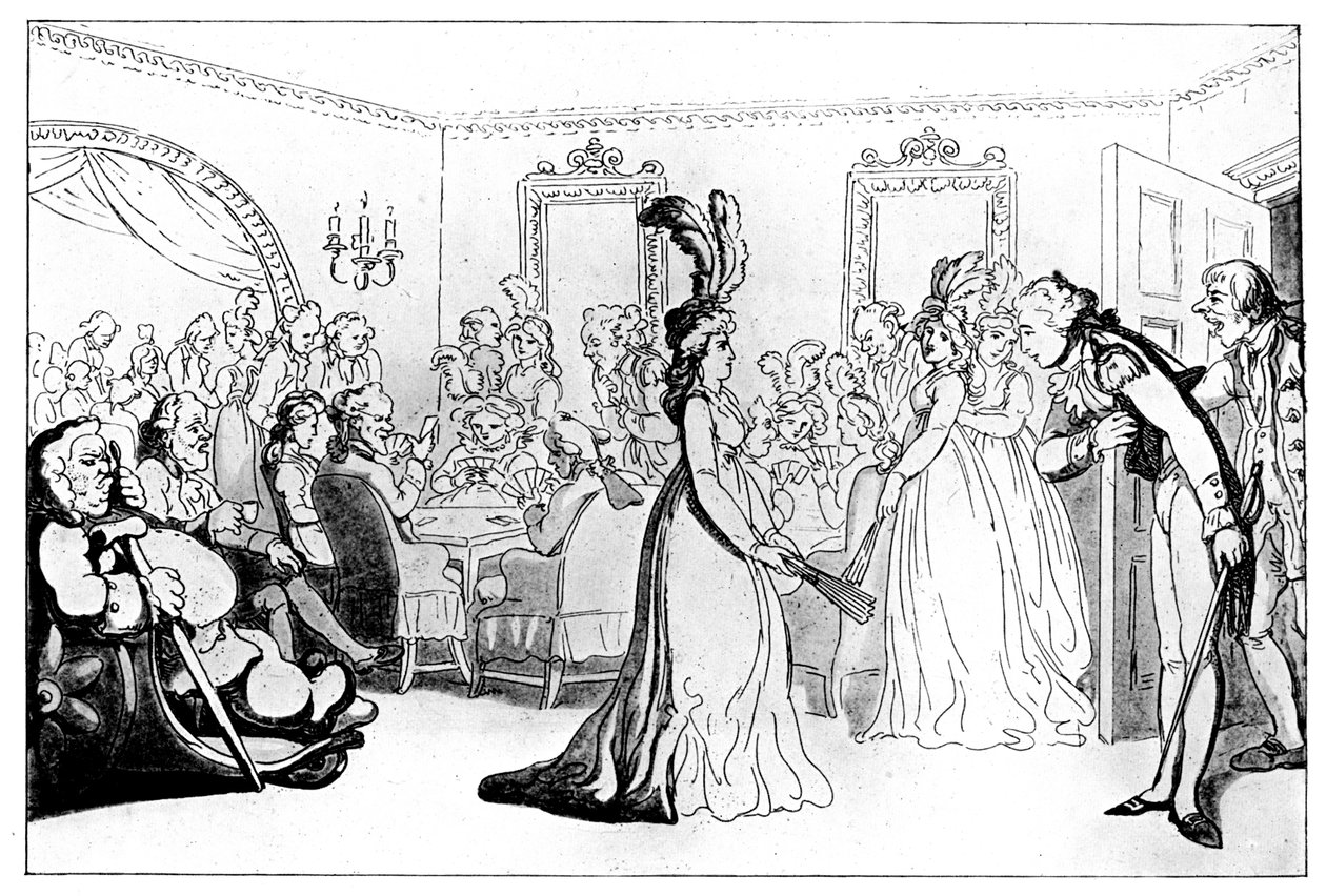 Comforts of Bath: The Games tai Assembly with Card Players, 1798. tekijältä Thomas Rowlandson