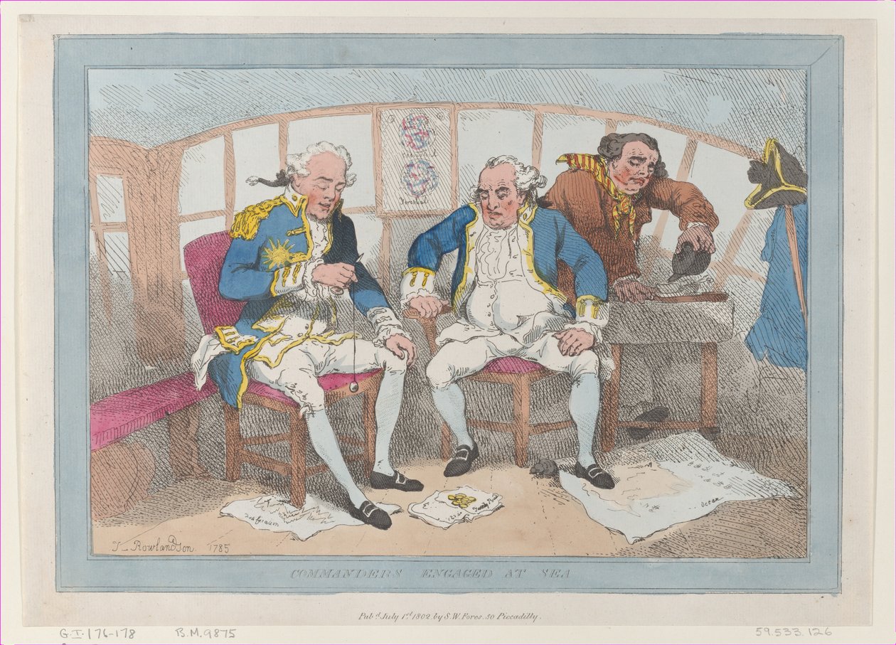 Commanders Engaged at Sea, [1785], julkaistu uudelleen 1. heinäkuuta 1802, [1785], julkaistu uudelleen 1. heinäkuuta 1802. tekijältä Thomas Rowlandson