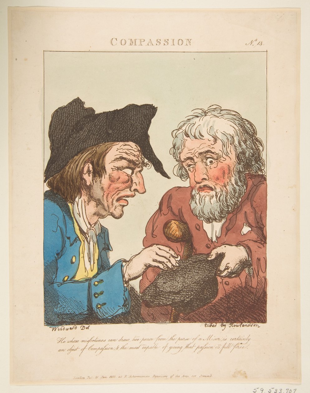 Myötätunto Le Brun Travested eli Karikatyyrit intohimoista, 21. tammikuuta 1800. tekijältä Thomas Rowlandson