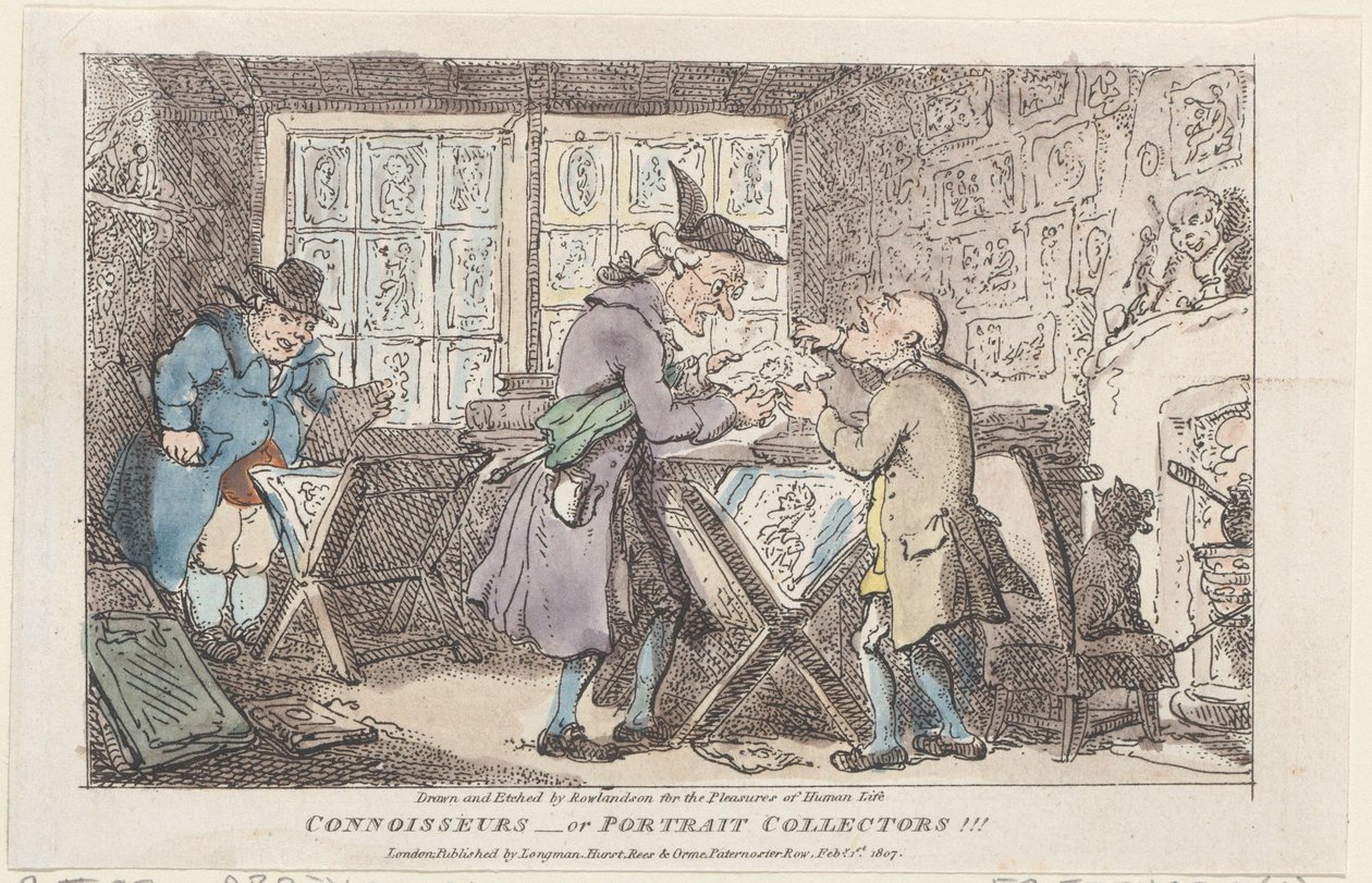 Asiantuntijat tai muotokuvakeräilijät, 1807, 1807. tekijältä Thomas Rowlandson