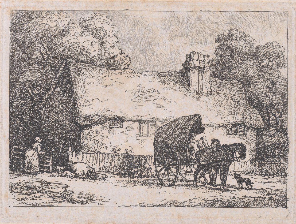 Mökki, jossa on kärry ja sikoja tekijältä Thomas Rowlandson