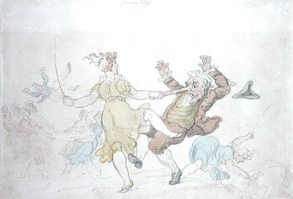 Tanssivat koirat (kynä ja muste vesivärillä paperille) tekijältä Thomas Rowlandson