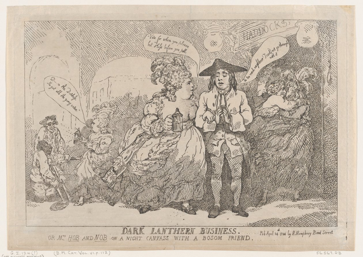 Dark Lantern Business eli rouva Hob ja Nob yökankaalla povella pe... 24. huhtikuuta 1784. tekijältä Thomas Rowlandson