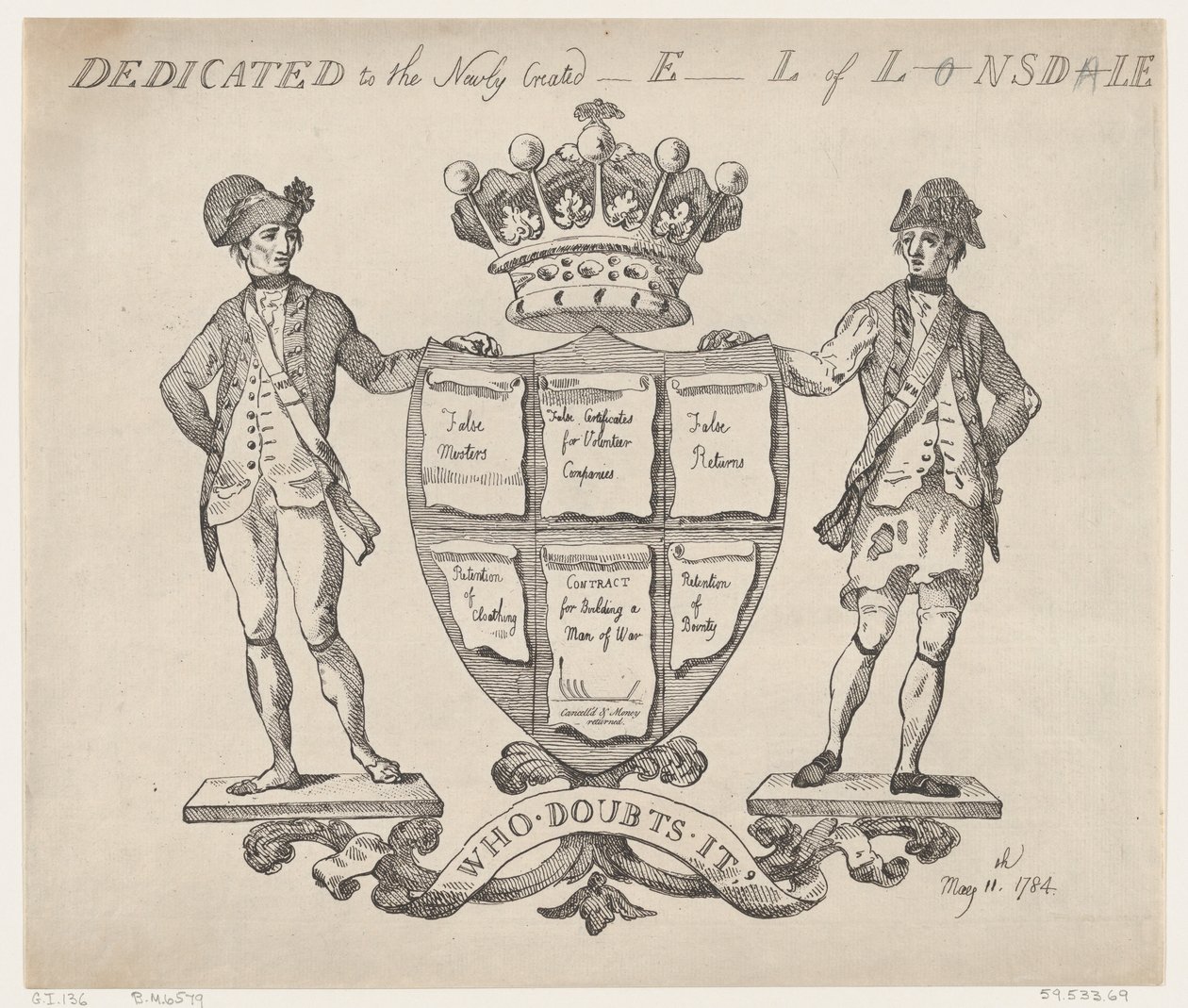 Omistettu L-nsd-len vastikään luodulle E-l:lle, 11. toukokuuta 1784., 11. toukokuuta 1784. tekijältä Thomas Rowlandson