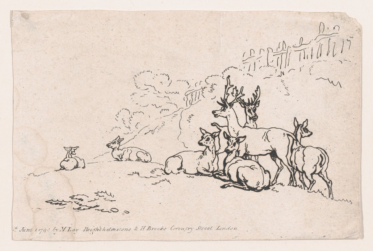Peura levyltä 3, hahmojen, maisemien ja karjan ääriviivat...Le...n käyttöön, 1. kesäkuuta 1790. tekijältä Thomas Rowlandson