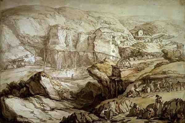 Delabole Slate Quarry (kynä, muste, akvarelli ja kynä Whatman-paperille) tekijältä Thomas Rowlandson