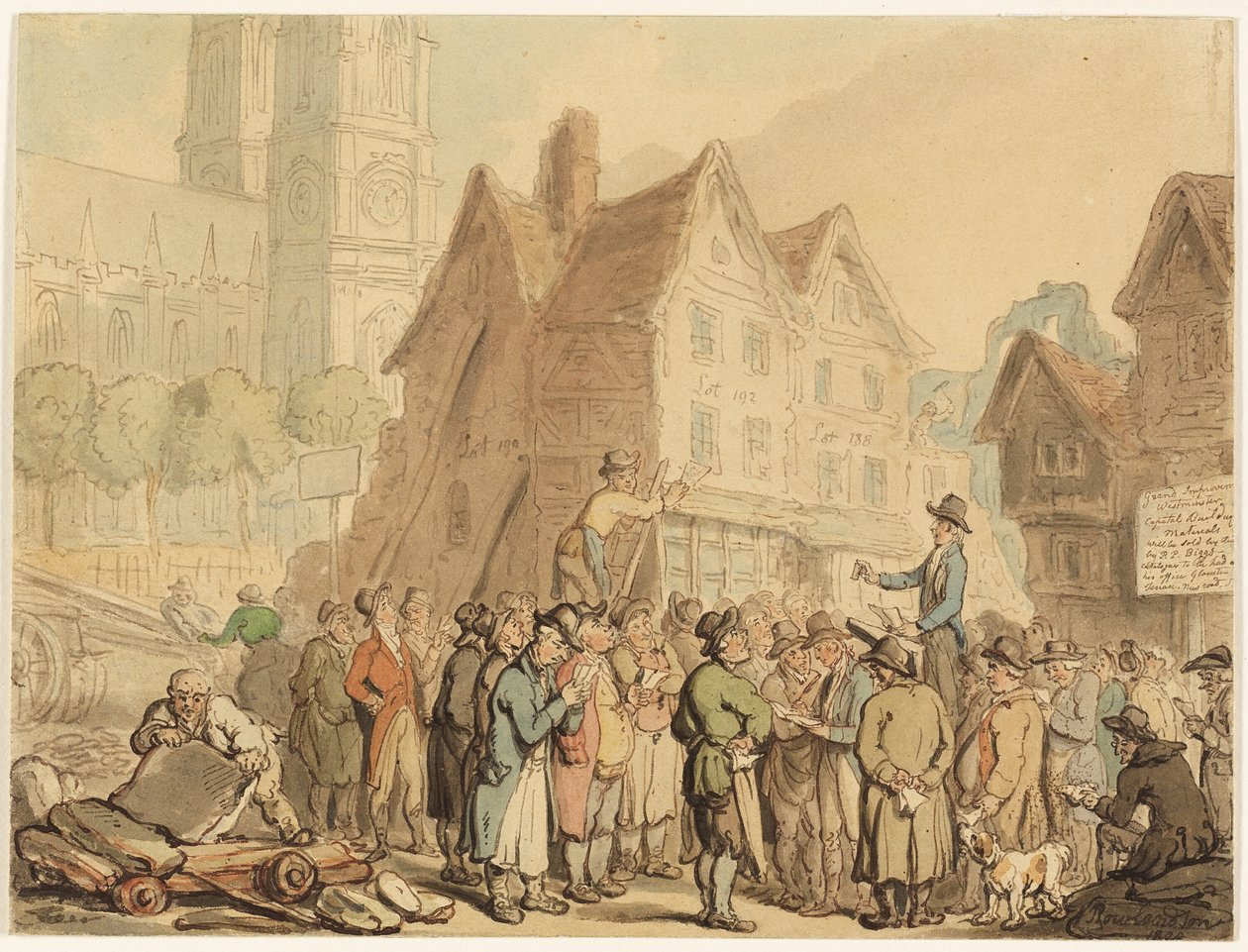 Vanhojen talojen purkaminen Westminster Abbeyn pohjoispuolella tekijältä Thomas Rowlandson