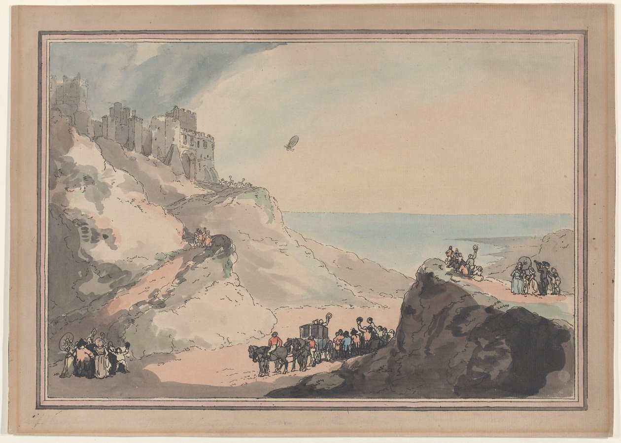 Blanchardin ja Jeffriesin ilmapallon lähtö Doverista 7. tammikuuta 1785, tammikuuta ... tammikuuta 1794. tekijältä Thomas Rowlandson