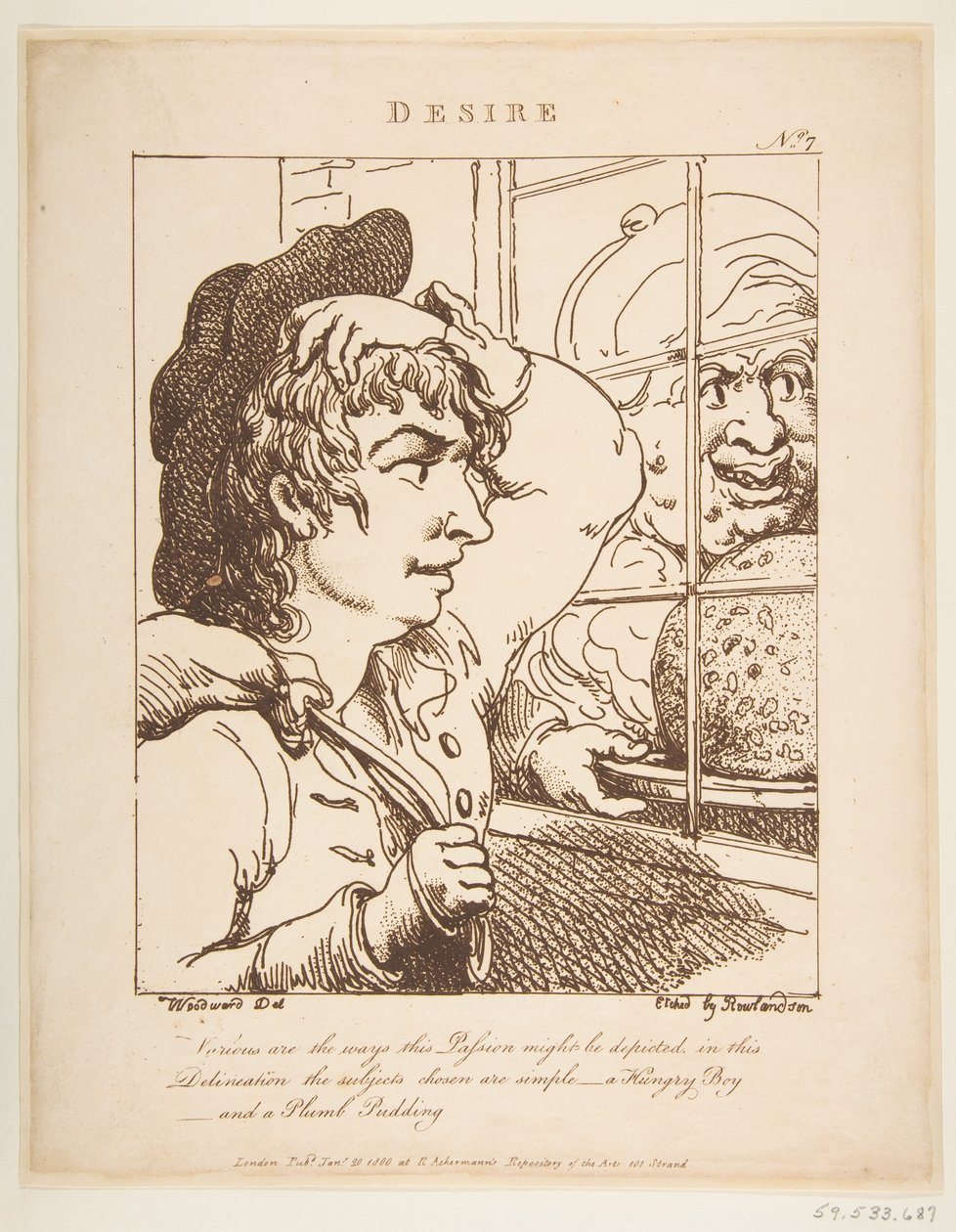 Desire Le Brun Travested eli Karikatyyreja Passioista, 20. tammikuuta 1800. tekijältä Thomas Rowlandson