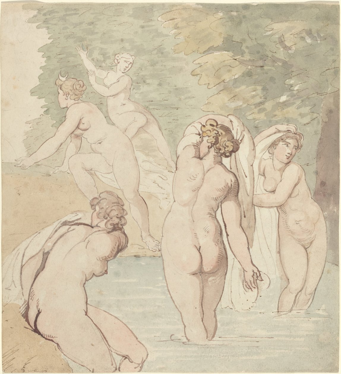 Diana ja hänen nymfinsä kylpemässä tekijältä Thomas Rowlandson