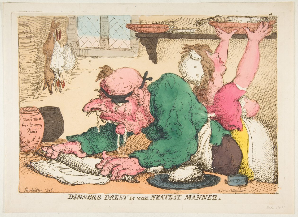 Dinners Drest in Neatest Manner, lokakuu 1811. tekijältä Thomas Rowlandson