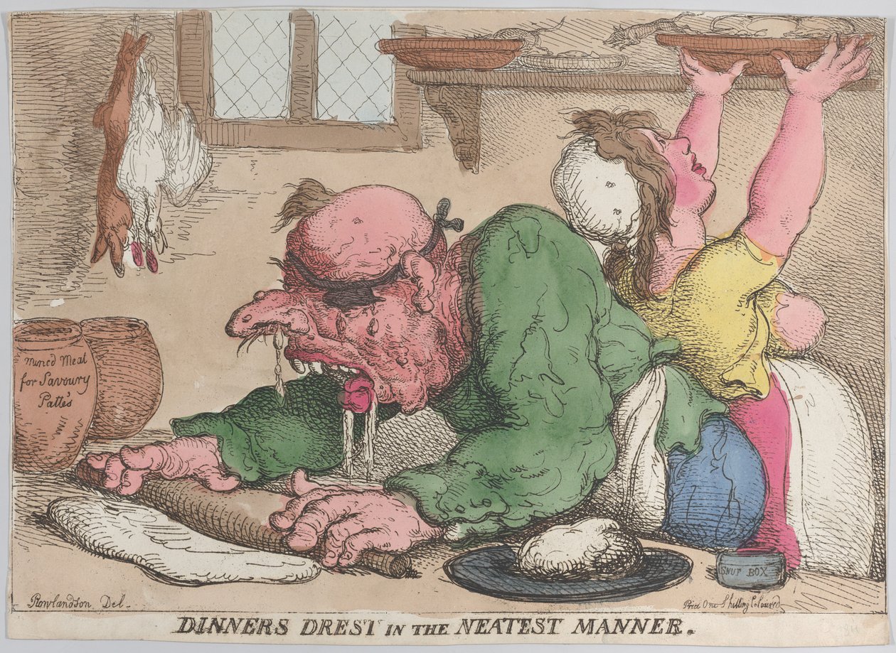 Dinners Drest in Neatest Manner, lokakuu 1811, lokakuu 1811. tekijältä Thomas Rowlandson