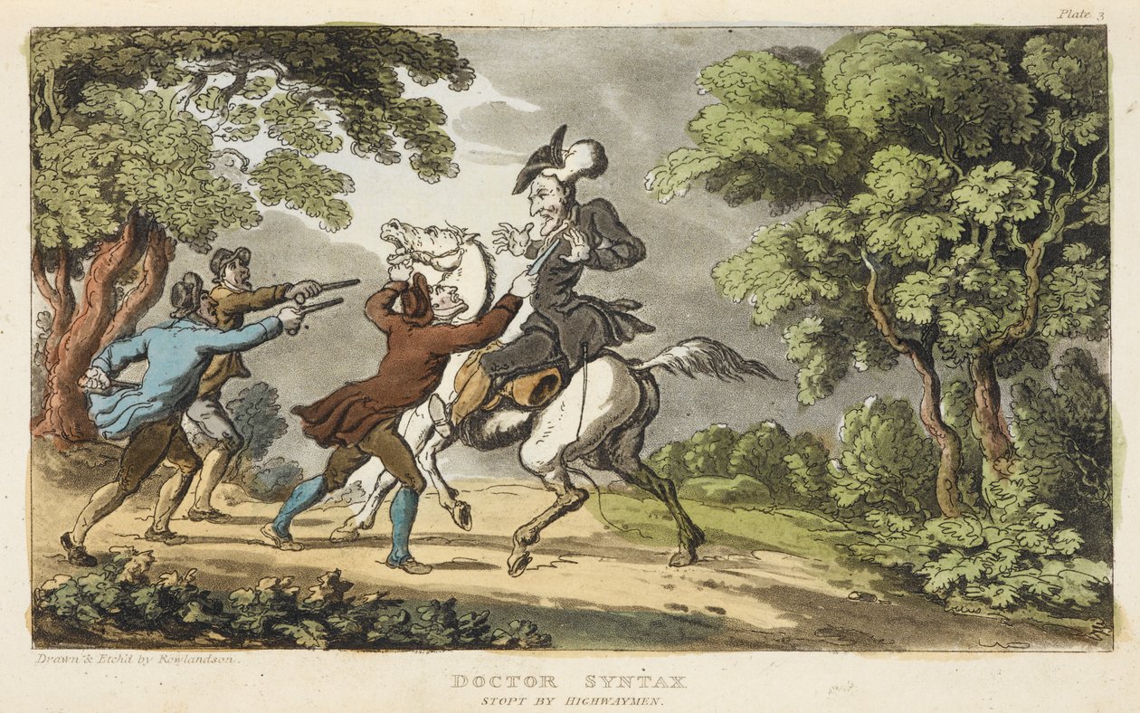 Doctor Syntax ja Highwaymen tekijältä Thomas Rowlandson