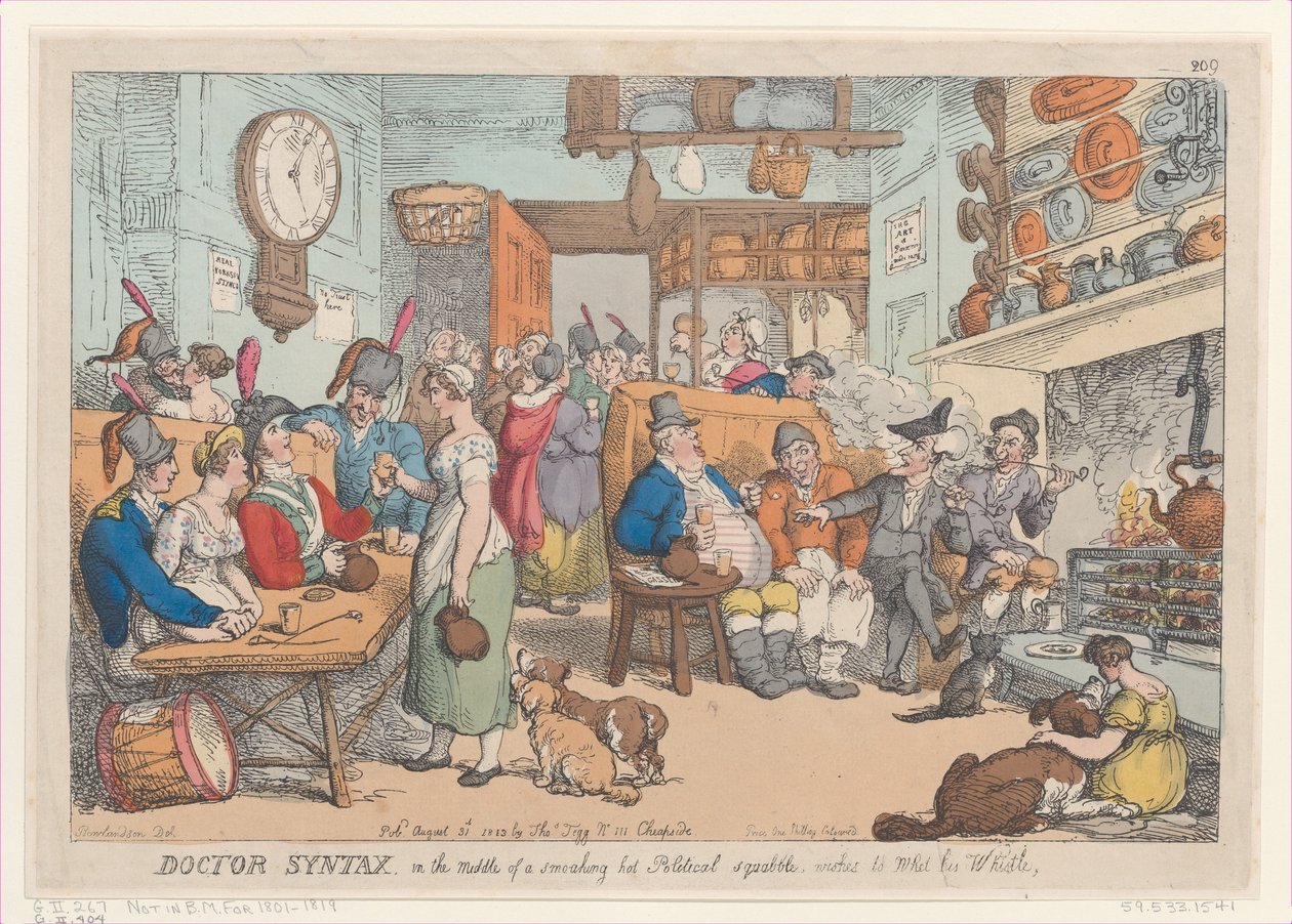 Tohtori syntaksi, keskellä poliittista kiistaa, Wishes to Whe..., 31. elokuuta 1813. tekijältä Thomas Rowlandson