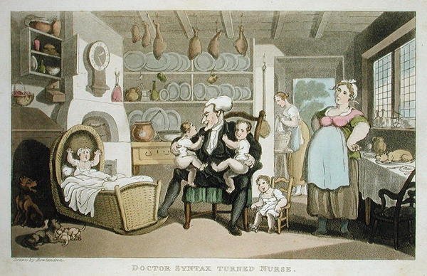 Tohtori Syntaxista tuli sairaanhoitaja, William Comben teoksesta The Tour of Dr Syntax in search of the Picturesque, julkaistu 1812 (akvatinta) tekijältä Thomas Rowlandson